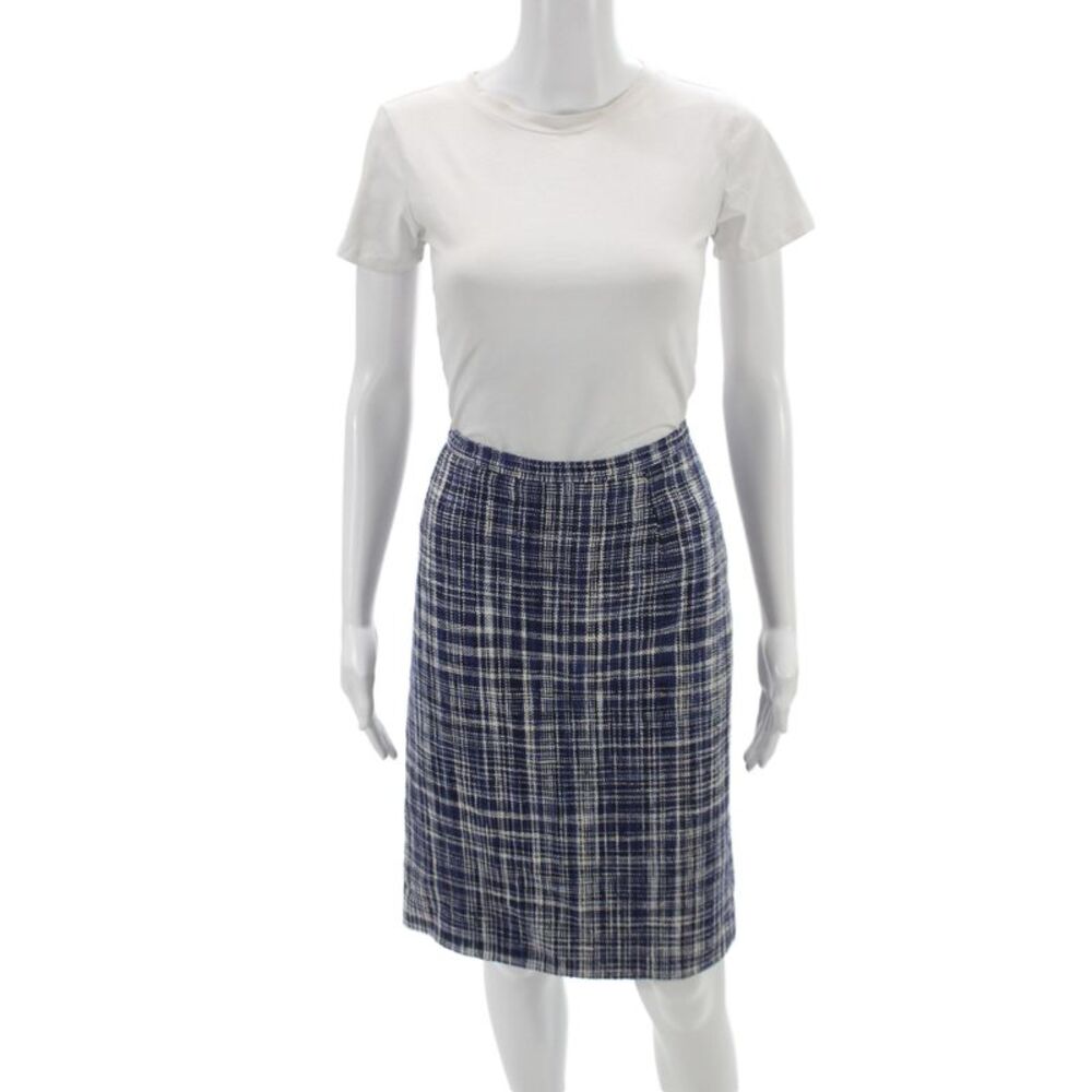 Dolce & Gabbana Women Straight Pencil Plaid Dark Blue Midi Skirt Size 44